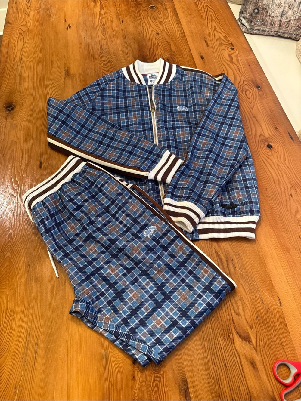 Lonsdale The Gentlemen Tracksuit Set Blue Plaid Tartan Zipper Jacket Pants Men L